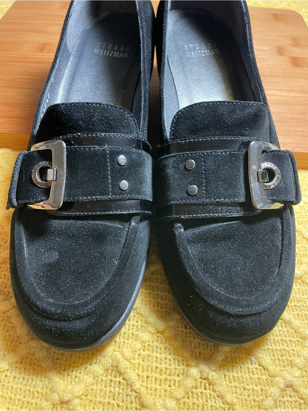 Stuart Weitzman Black Suede Loafers with Silver Buckle - Picture 8 of 10